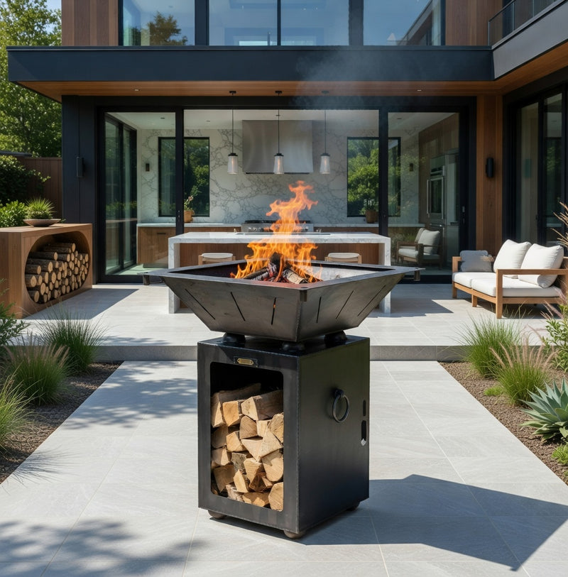 Box Tower with Log Store and Two Swing Arm BBQ Racks