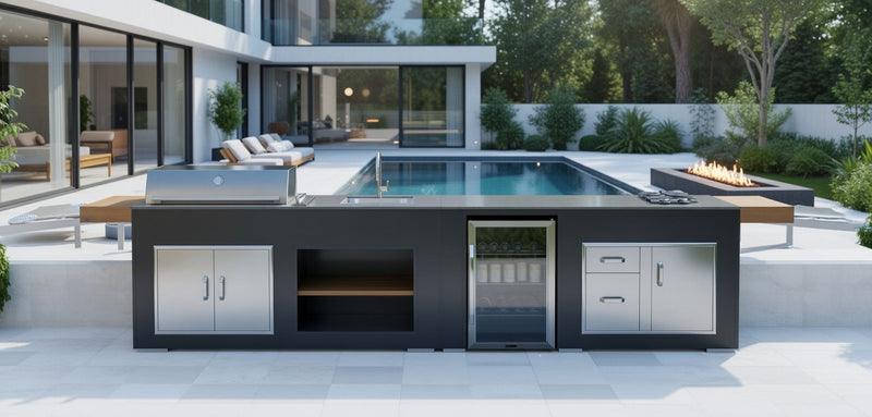 Grillandia Outdoor Kitchen with Beefeater 6 Burner, Fridge, Sink and Weather Cover