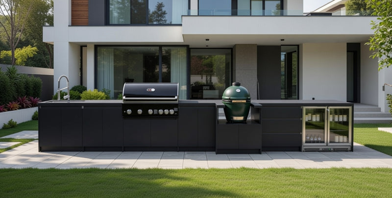 Whistler Fairford Black Outdoor Kitchen with Burford 5 Burner BBQ | 6M Full-Length