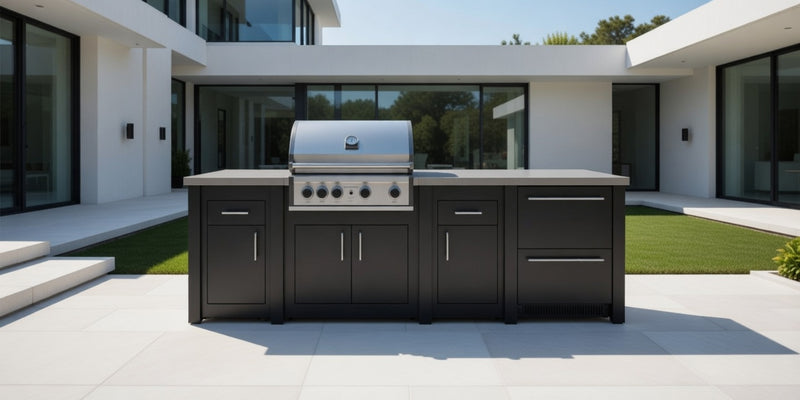 Grandpro by Stoll Aluminum Outdoor Kitchen Graphite Pro Elite, and Double Drawer Fridge | 3M