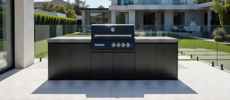 GrandPro Outdoor Kitchen with Black CrossRay 4 Burner BBQ, - 2.8m