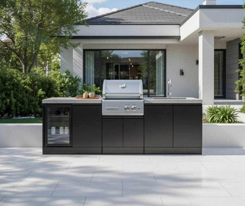 GrandPro Outdoor Kitchen with CrossRay 2 Burner BBQ, Fridge and Sink - 2.5m