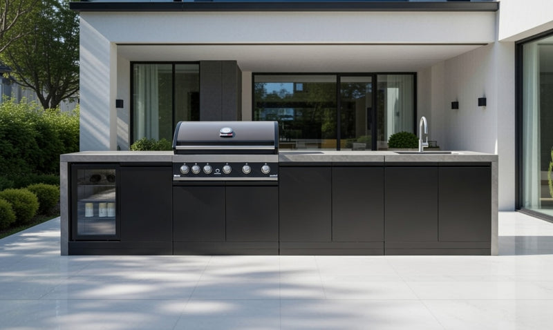 GrandPro Outdoor Kitchen with 5 Burner BBQ, Fridge, Sink and WaterFall - 3.7m