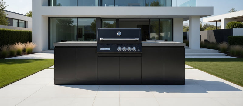 GrandPro Outdoor Kitchen with Black CrossRay 4 Burner BBQ, - 2.8m