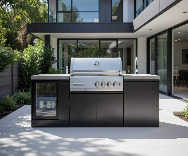 GrandPro Outdoor Kitchen with CrossRay 4 Burner BBQ, Sink and Fridge - 2.2m