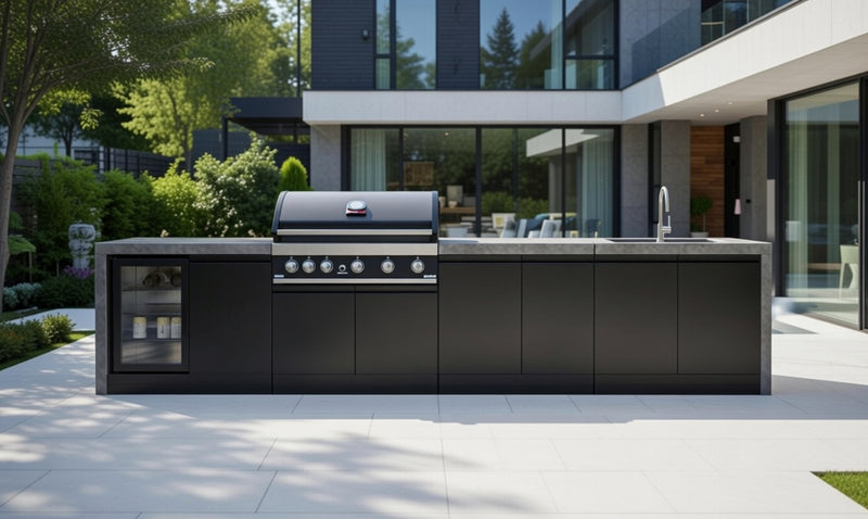 GrandPro Outdoor Kitchen with 5 Burner BBQ, Fridge, Sink and WaterFall - 3.7m