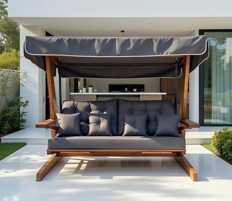 St Andrews Iroko 3 Seater Swing Seat with Grey Cushions