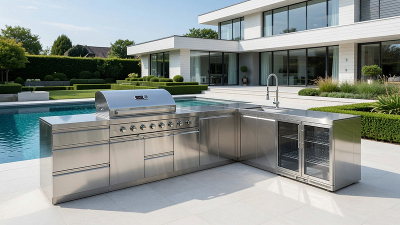 Whistler Outdoor Kitchen 6 Burner BBQ, Sink and Fridge | Stroud | 2.3 x 3.5Meters