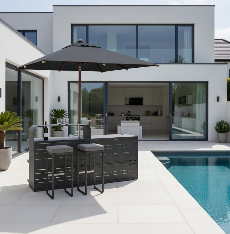 Luxurious Air Anthracite Outdoor Bar, 2.2M Made of Aluminium, Modular System for Private and Commercial Use