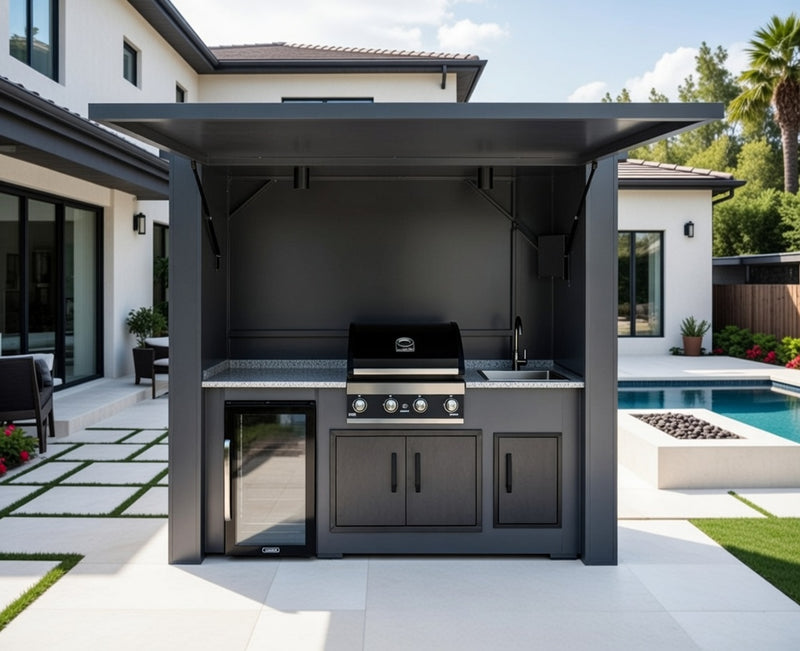 Grillandia Outdoor Kitchen Cabana Pod with Two Doors Complete With Fridge and Sink | 2.4m