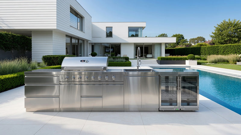 Whistler Grills Cambridge 6-Burner Kitchen with Double Door Fridge and Sink- Stainless Steel 4.1m