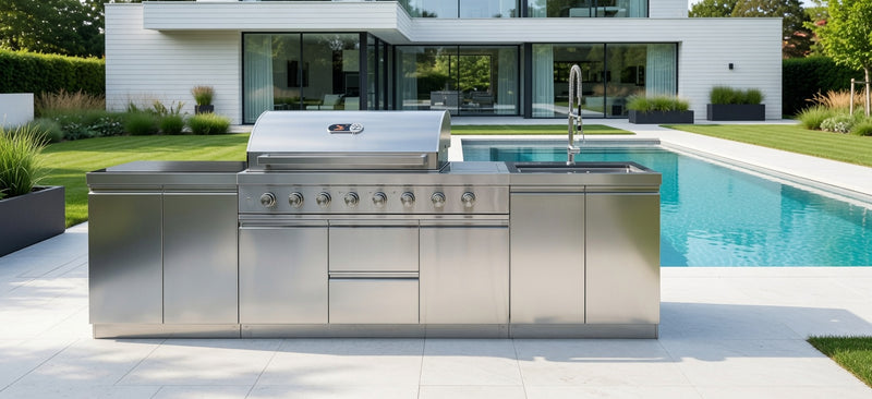 Whistler Outdoor Kitchen 6 Burner BBQ, Double Doors and Sink 3.1m