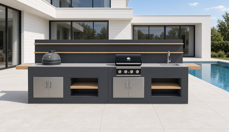 Grillandia Outdoor Kitchen Grandhall 4 Burner, Kamado, and Sink | 4.5M
