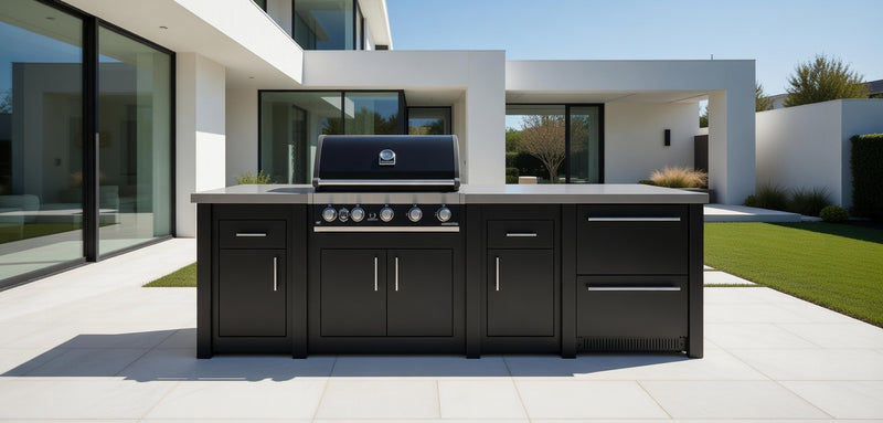 Grandpro by Stoll Aluminum Outdoor Kitchen GrandPro, Green Egg, and Double Drawer Fridge