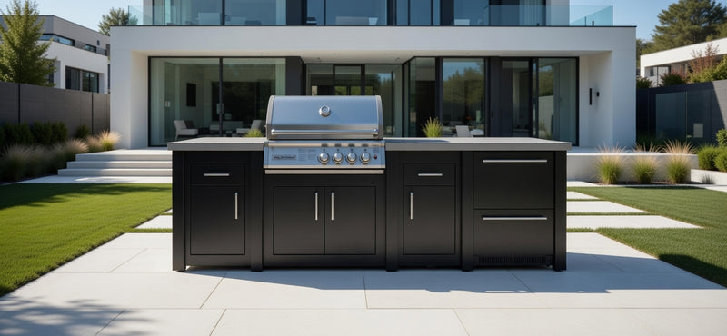 Grandpro by Stoll Aluminum Outdoor Kitchen Graphite Crossray, and Double Drawer Fridge | 3M