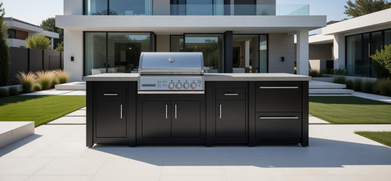 Grandpro by Stoll Aluminum Outdoor Kitchen Graphite Crossray, and Double Drawer Fridge | 3M