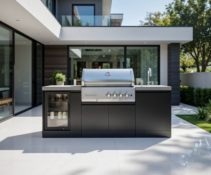 GrandPro Outdoor Kitchen with CrossRay 4 Burner BBQ, Sink and Fridge - 2.2m