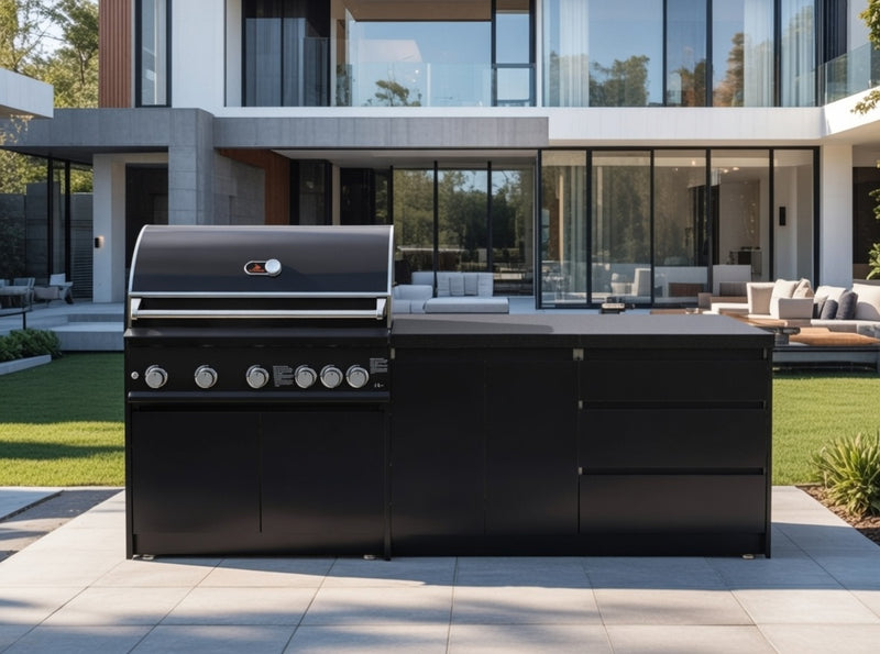Whistler Fairford Black Outdoor Kitchen with Burford 5-Burner BBQ | 2.7M Full-Length