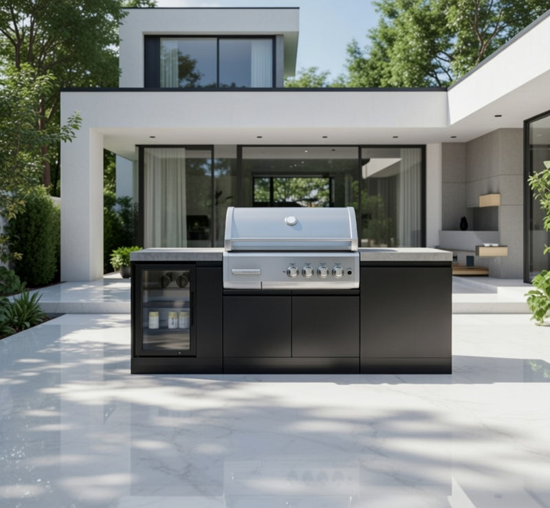 GrandPro Outdoor Kitchen with CrossRay 4 Burner BBQ, and Fridge - 2.2m