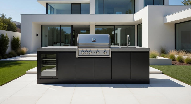 GrandPro Outdoor Kitchen Elite Pro 4 Burner BBQ, Fridge and Sink - 2.7m