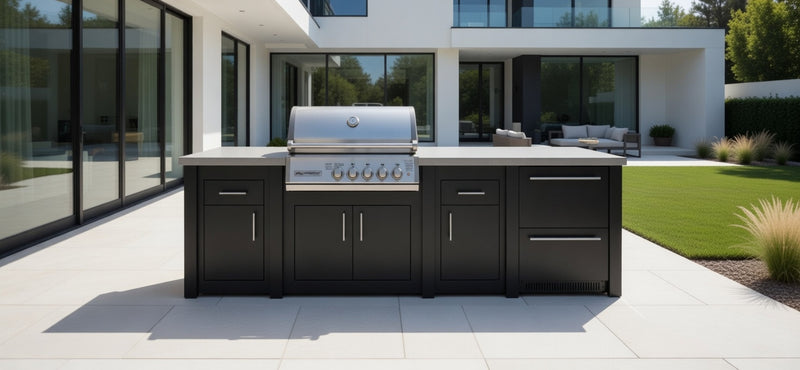 Grandpro by Stoll Aluminum Outdoor Kitchen Graphite Crossray, and Double Drawer Fridge | 3M