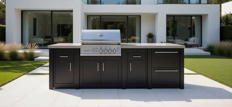 Grandpro by Stoll Aluminum Outdoor Kitchen Graphite Crossray, and Double Drawer Fridge | 3M