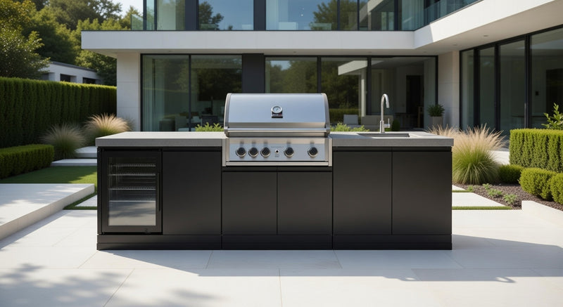 GrandPro Outdoor Kitchen Elite Pro 4 Burner BBQ, Fridge and Sink - 2.7m