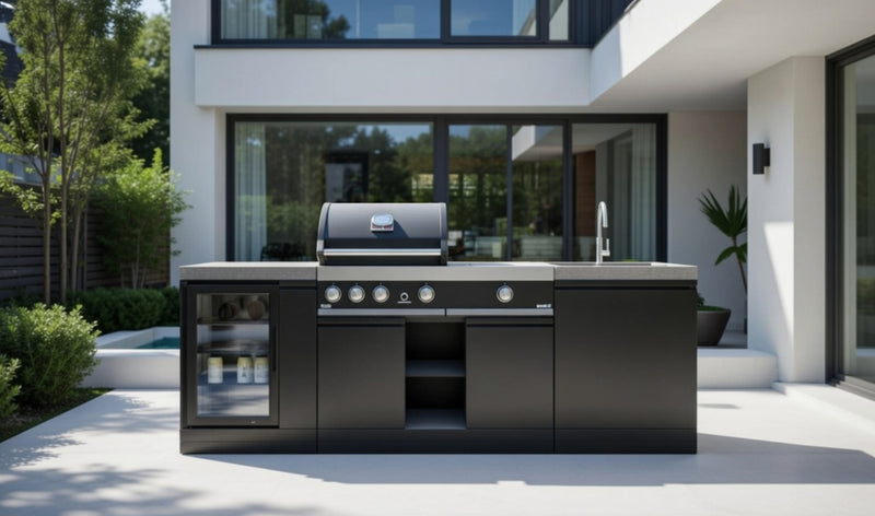 GrandPro Outdoor Kitchen with 3 Burner BBQ, Side Burner, Fridge and Sink - 2.3m