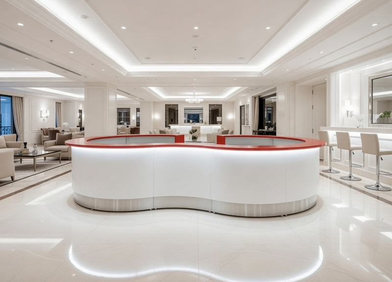 Front Reception Counter For Pub, Hotel, Hospital,  Iluminated / Counter LED - Complete Set Color Decor Red Top