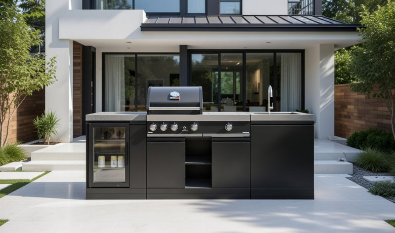 GrandPro Outdoor Kitchen with 3 Burner BBQ, Side Burner, Fridge and Sink - 2.3m