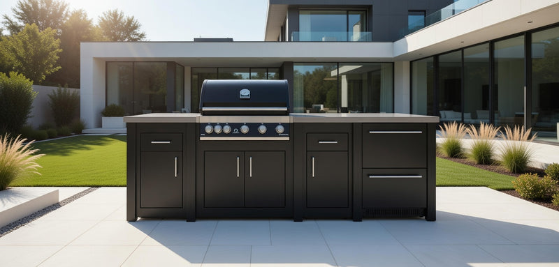 Grandpro by Stoll Aluminum Outdoor Kitchen Graphite GrandPro, and Double Drawer Fridge | 3M