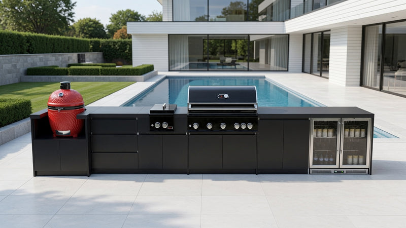 Whistler Fairford Black Outdoor Kitchen with Burford 5 Burner BBQ | 5.2M Full-Length