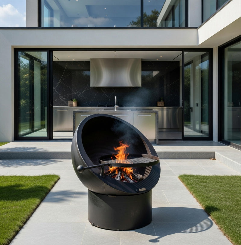 Tilted Sphere 70 with Swing Arm BBQ Rack and lid