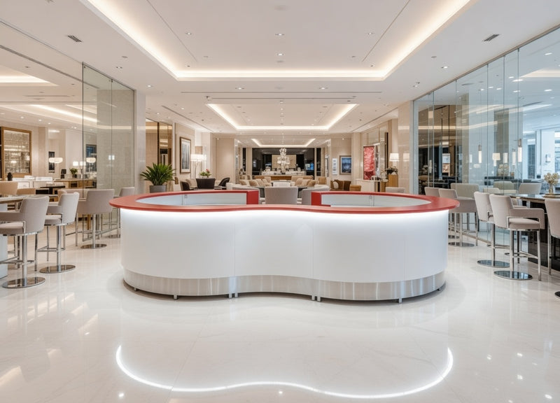 Front Reception Counter For Pub, Hotel, Hospital,  Iluminated / Counter LED - Complete Set Color Decor Red Top