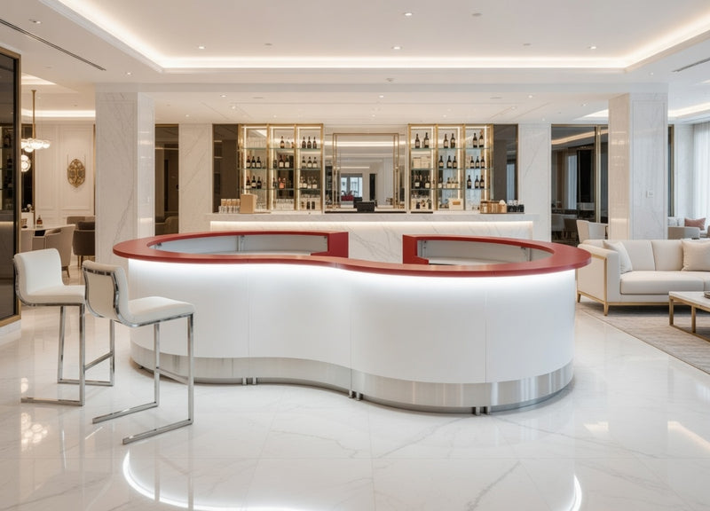 Front Reception Counter For Pub, Hotel, Hospital,  Iluminated / Counter LED - Complete Set Color Decor Red Top