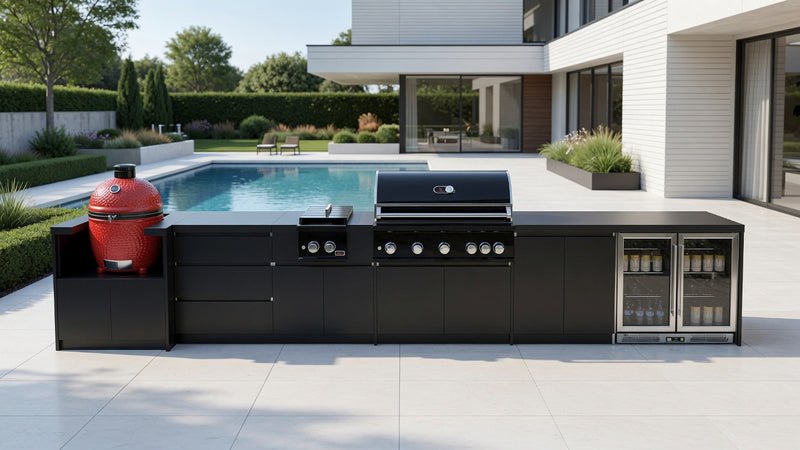 Whistler Fairford Black Outdoor Kitchen with Burford 5 Burner BBQ | 5.2M Full-Length