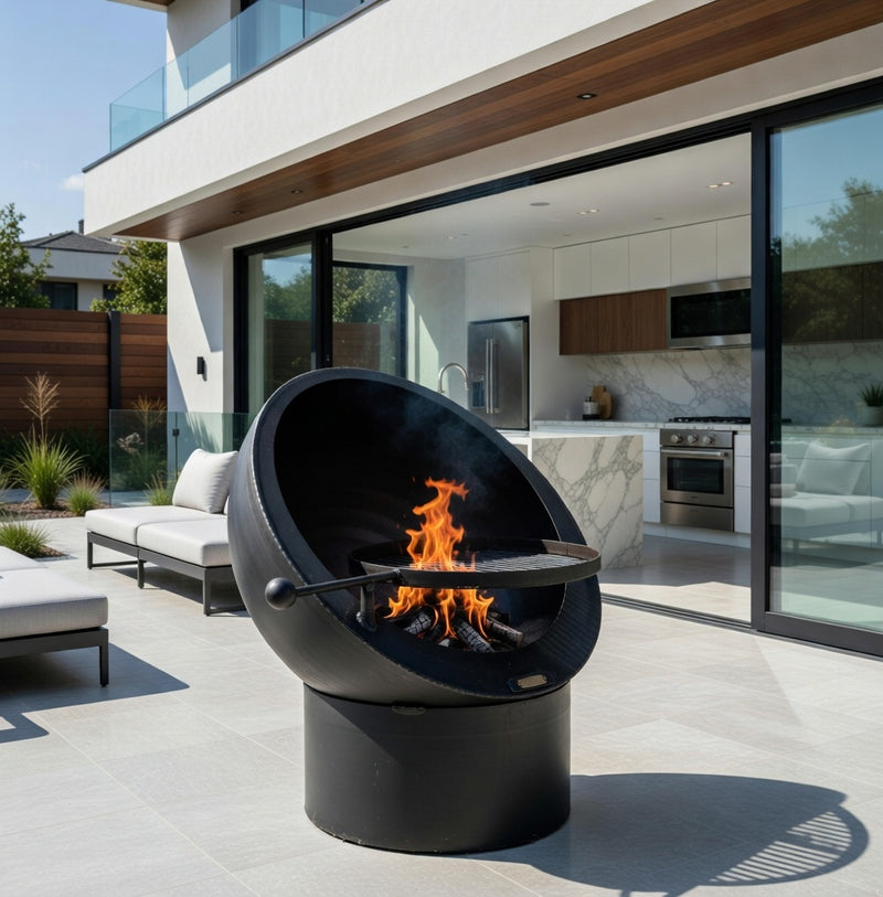 Tilted Sphere 70 with Swing Arm BBQ Rack and lid