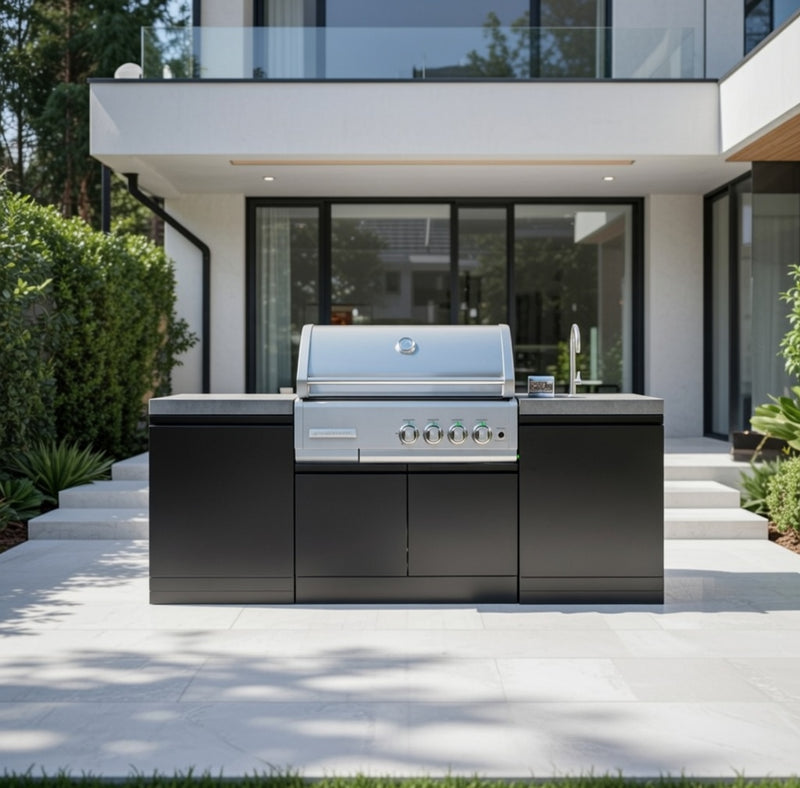 GrandPro Outdoor Kitchen with CrossRay 4 Burner BBQ, and Sink - 2.2m