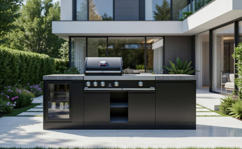 GrandPro Outdoor Kitchen with 3 Burner BBQ, Side Burner, and Fridge - 2.3m