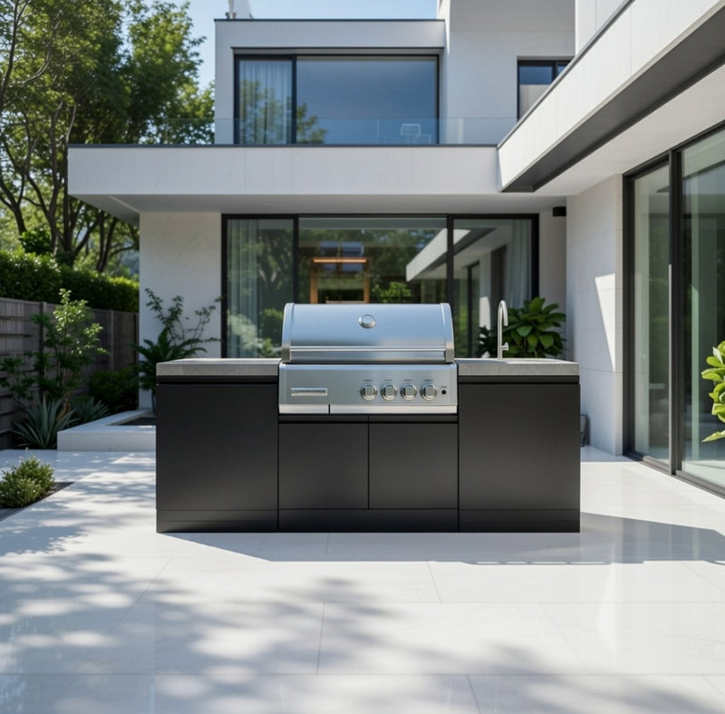 GrandPro Outdoor Kitchen with CrossRay 4 Burner BBQ, and Sink - 2.2m