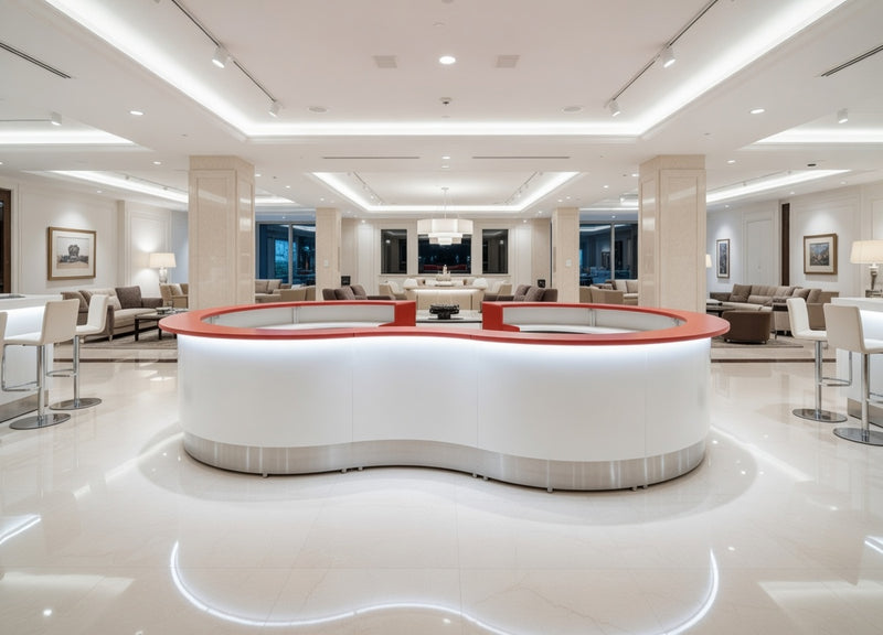 Front Reception Counter For Pub, Hotel, Hospital,  Iluminated / Counter LED - Complete Set Color Decor Red Top