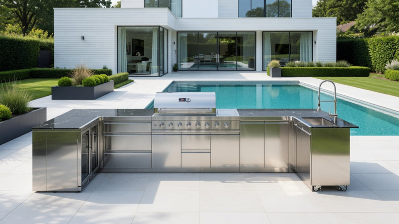 Whistler Outdoor Kitchen 6 Burner BBQ, Sink and Fridge, Luton  1.5m x 4.4m x 1.6m