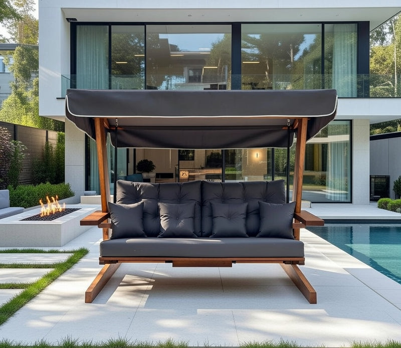 St Andrews Iroko 3 Seater Swing Seat with Grey Cushions