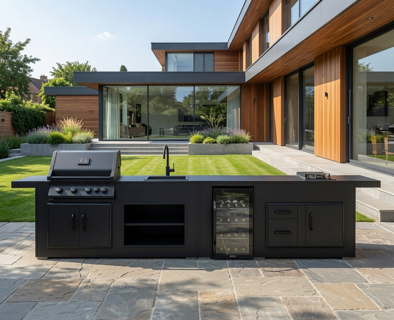 Grillandia Outdoor Kitchen Phantom with Napoleon 4-burner gas grill, Hob, Fridge, and Sink | 4.4M