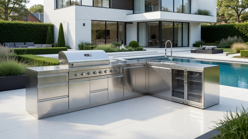Whistler Outdoor Kitchen 6 Burner BBQ, Sink and Fridge | Stroud | 2.3 x 3.5Meters