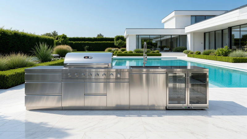 Whistler Grills Cambridge 6-Burner Kitchen with Double Door Fridge and Sink- Stainless Steel 4.1m