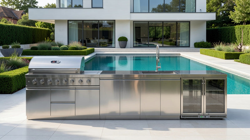 Whistler Grills Oaksey 6-Burner Kitchen with Double Door Fridge, Sink and Gas Bottle Cabinet - Stainless Steel 4.2Meters