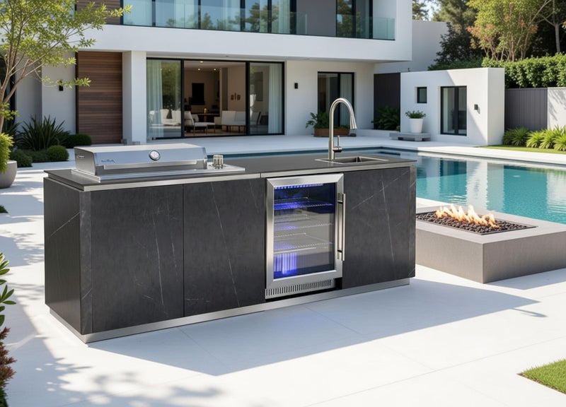 Buschbeck Derby Outdoor Kitchen – Grey Marbled Ceramic Finish 2.6M Plus Weather Protection Cover
