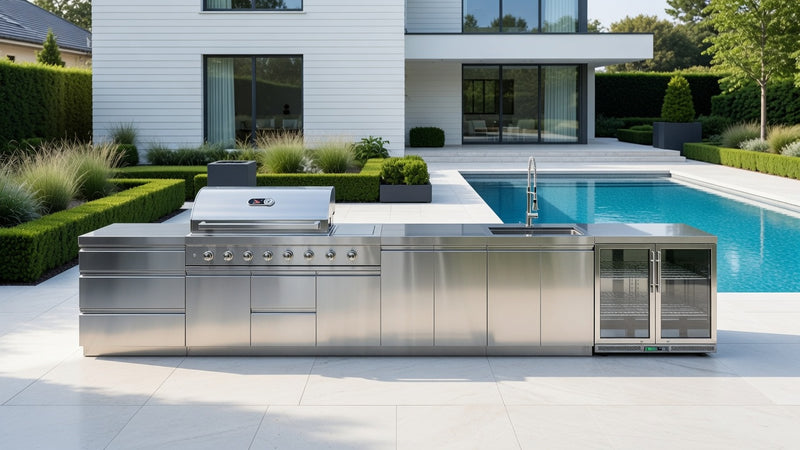 Whistler Grills Lechlade 6-Burner Kitchen with Double Door Fridge and Sink - Stainless Steel 4.8Meters