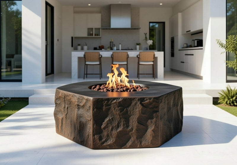 Elementi Outdoor Fire Table Columbia Cast Concrete Fire Pit - Natural Gas